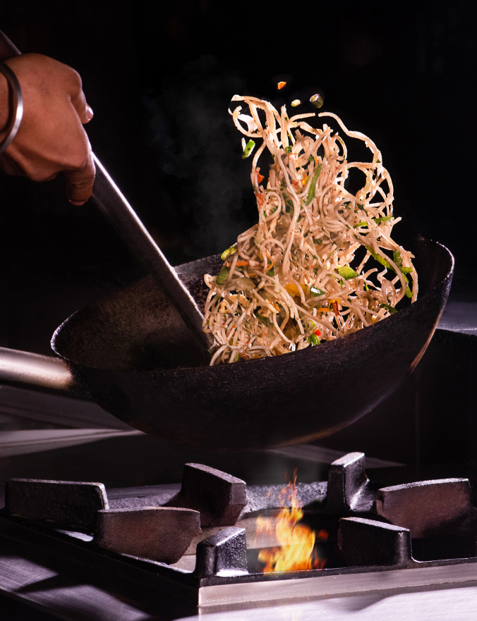 Chineese noodles preapared at Paakashala restaurant